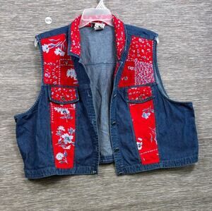 River Ridge Vest Womens 3X Blue Denim Floral Bandana Snap Front Western Collared